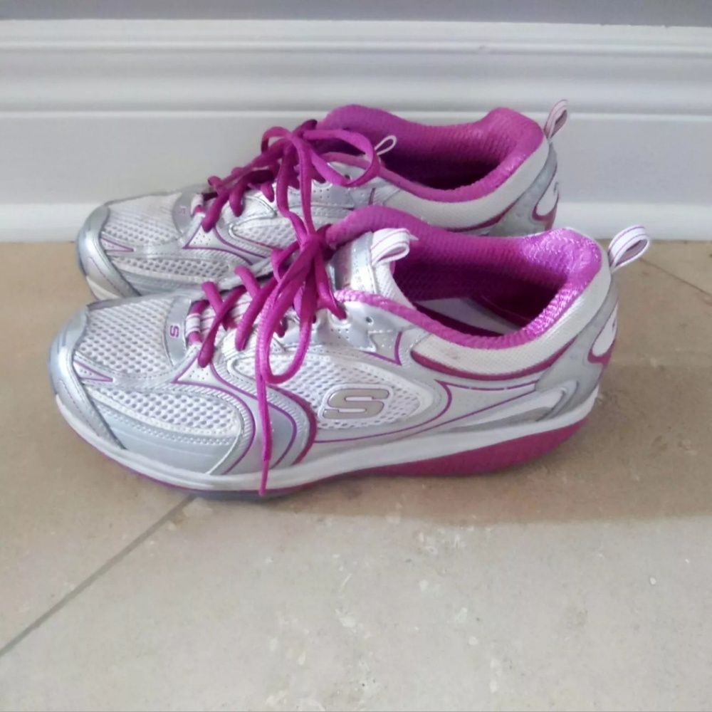 Skechers Shape Ups Silver Pink Glitter Sneakers 8